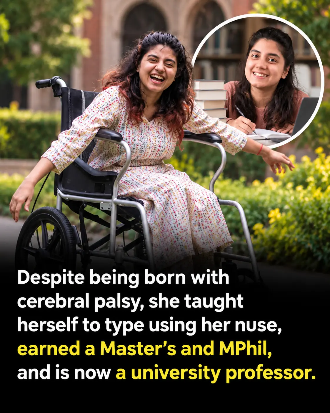 Born With Cerebral Palsy, Indian Woman Who Learned to Type With Her Nose Earns Two Postgraduate Degrees and Becomes a University Teacher