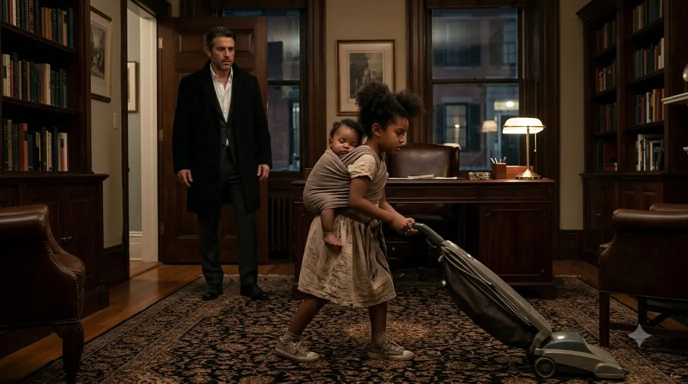 A Six-Year-Old Girl Cleaned His Study at Two in the Morning — Then Three Knocks Came From Behind the Library Wall