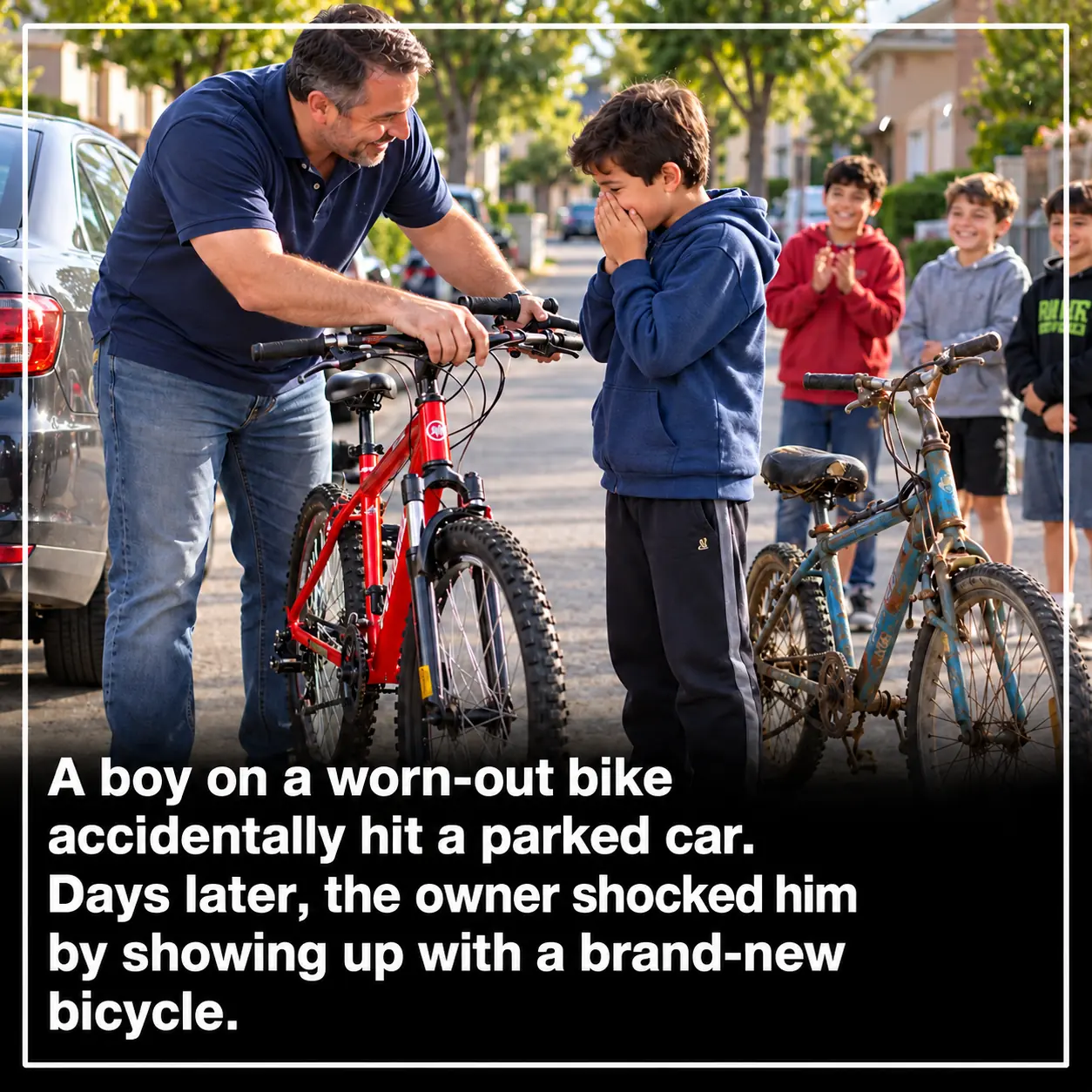 A Young Boy Accidentally Dented a Stranger’s Car With His Broken Bicycle—But the Owner’s Unexpected Act of Kindness Touched Thousands of Hearts