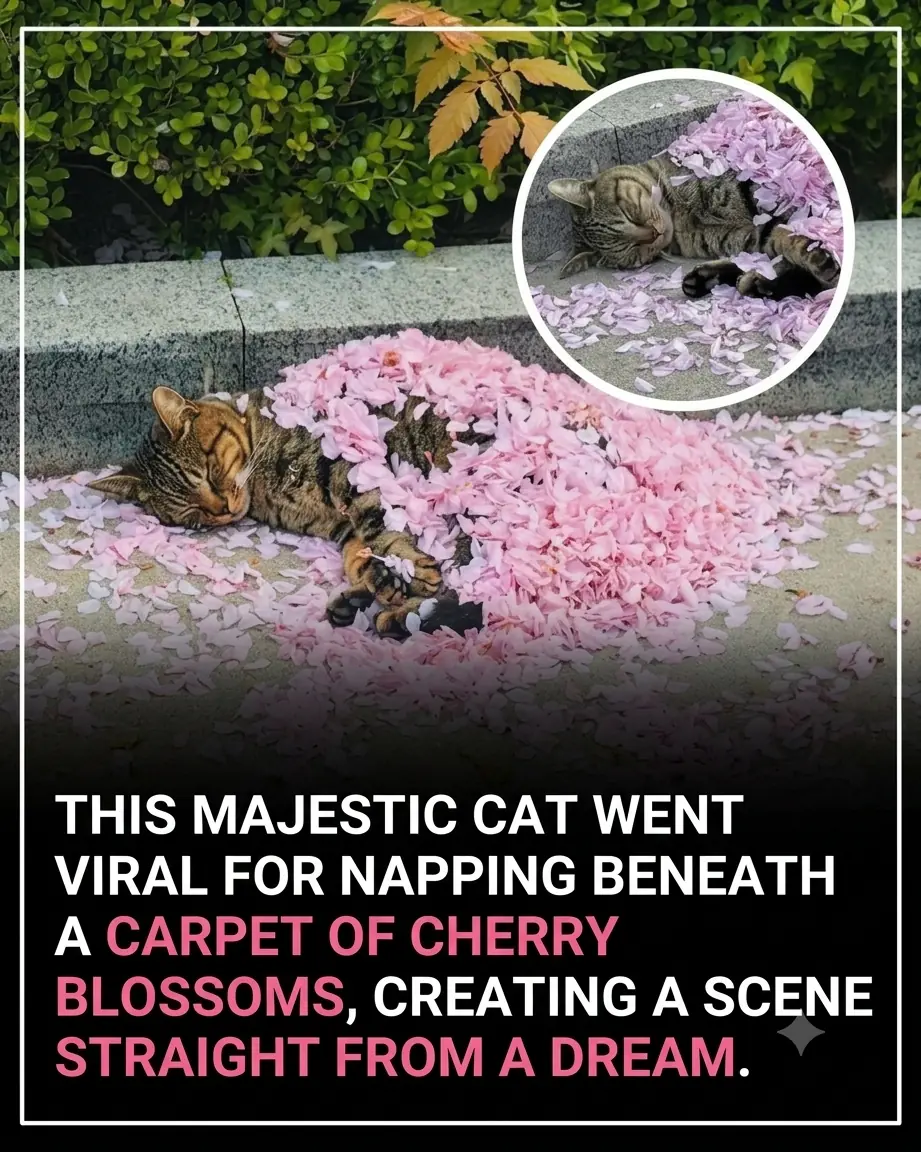 A Japanese Cat Was Found Sleeping Under a Blanket of Cherry Blossoms, and the Photos Look Like a Fairytale