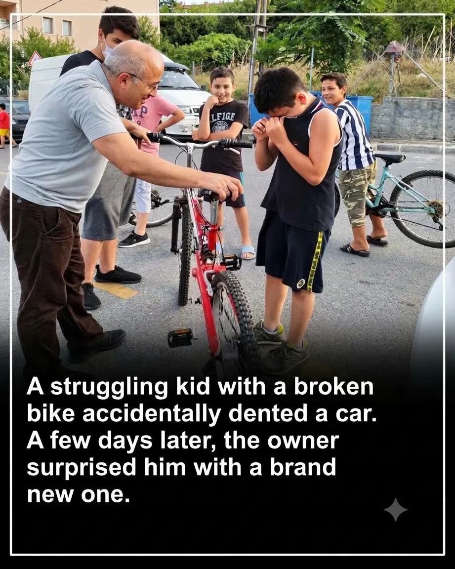 Viết tiêu đề bài viết bằng tiếng Anh cho đoạn sau A Boy Crashed His Broken Bicycle Into a Stranger’s Car — The Man’s Heartwarming Response Left Everyone Touched
