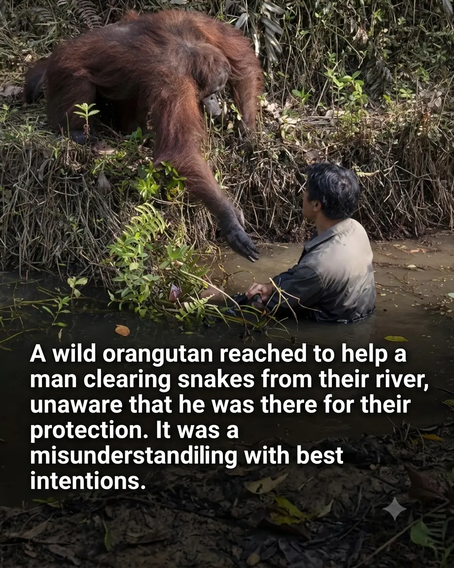 An Orangutan Reached Out Her Hand to a Man in a Muddy Pond — The Real Story Behind This Heartwarming Moment