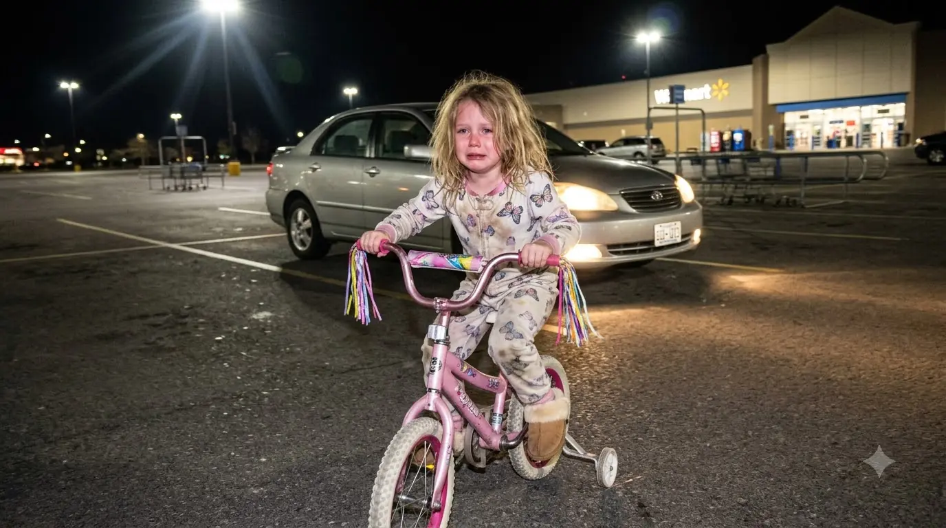 Thirty-Two Bikers Found a Crying Little Girl Pedaling Alone at Midnight — Then the Photograph in Her Pink Basket Made Every Engine Go Silent