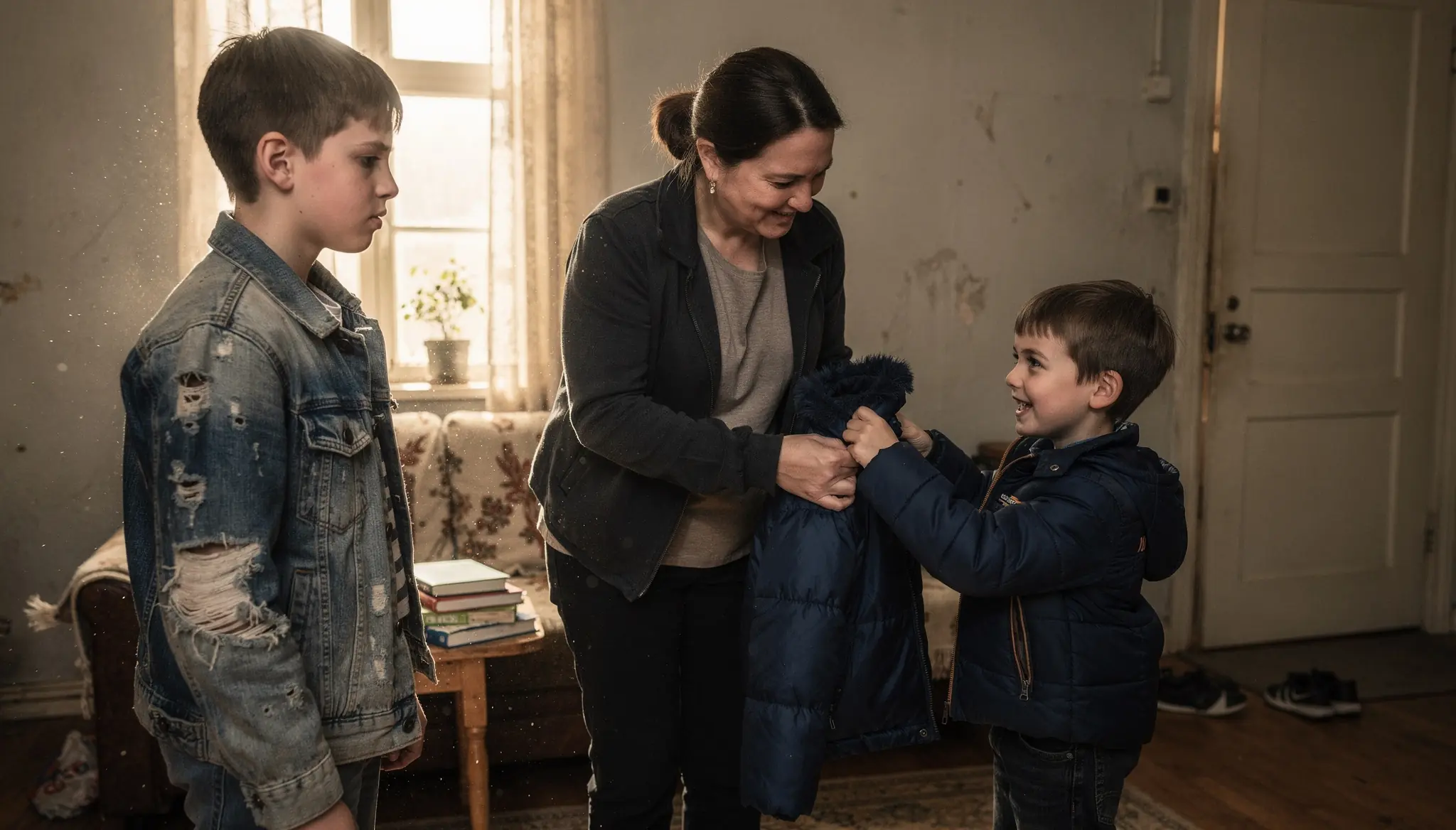 Left to Freeze in a Broken Hoodie While His Brother Got a New Coat — Until Their Father Stepped Out of the Dark and Said, "What Did You Just Say?"