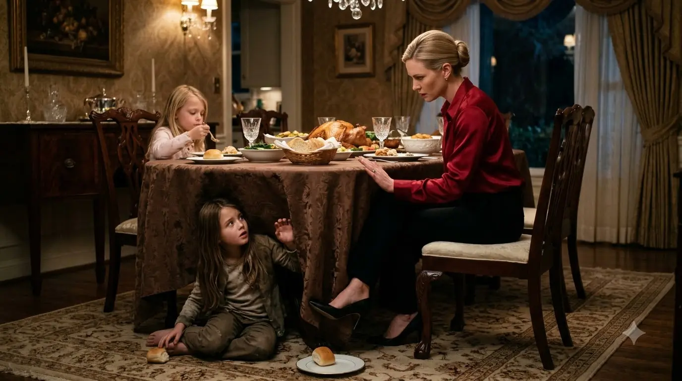 Stepmother Made Her Husband’s 8-Year-Old Daughter Eat Under the Table — Then Her Own Daughter Whispered, “Dad, Come In.”