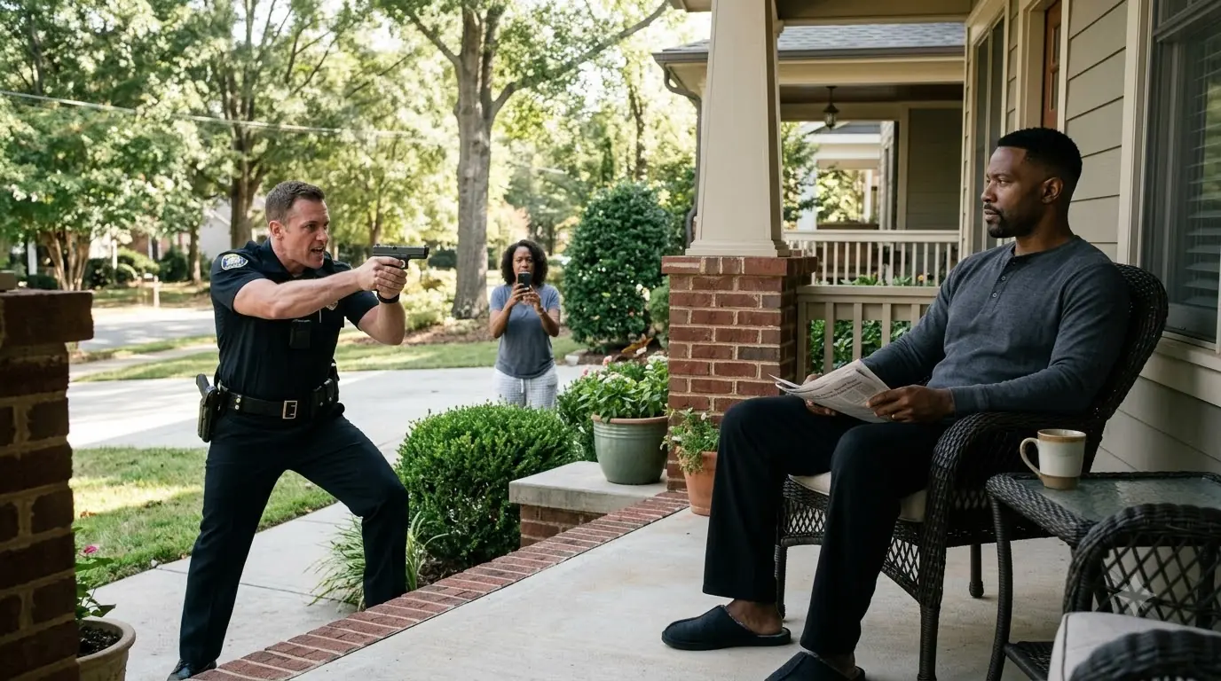 A Cop Pointed a Homeowner Reading on His Own Porch — Then He Learned the Man Had Been Reviewing His Disciplinary File