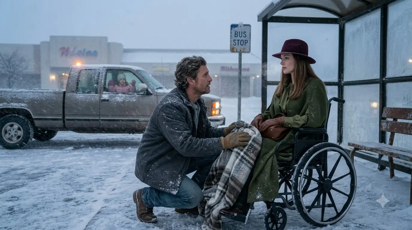 A SINGLE DAD FOUND A WOMAN IN A WHEELCHAIR FREEZING —THE NEXT MORNING, THREE BLACK SUVs STOPPED OUTSIDE HIS HOUSE