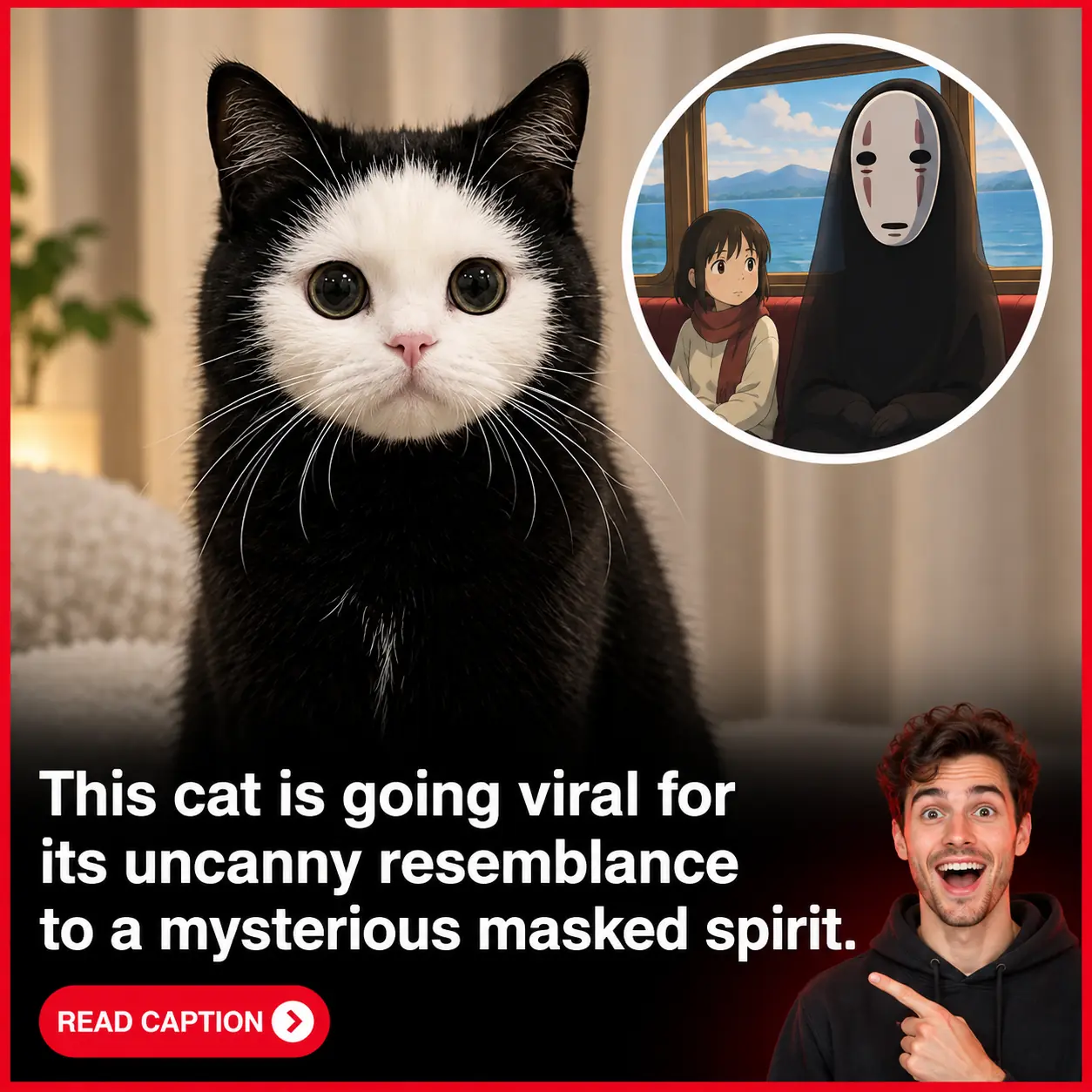 Meet the Real-Life No-Face: Adorable Black-and-White Cat Goes Viral for Its Uncanny Resemblance to the Spirited Away Character