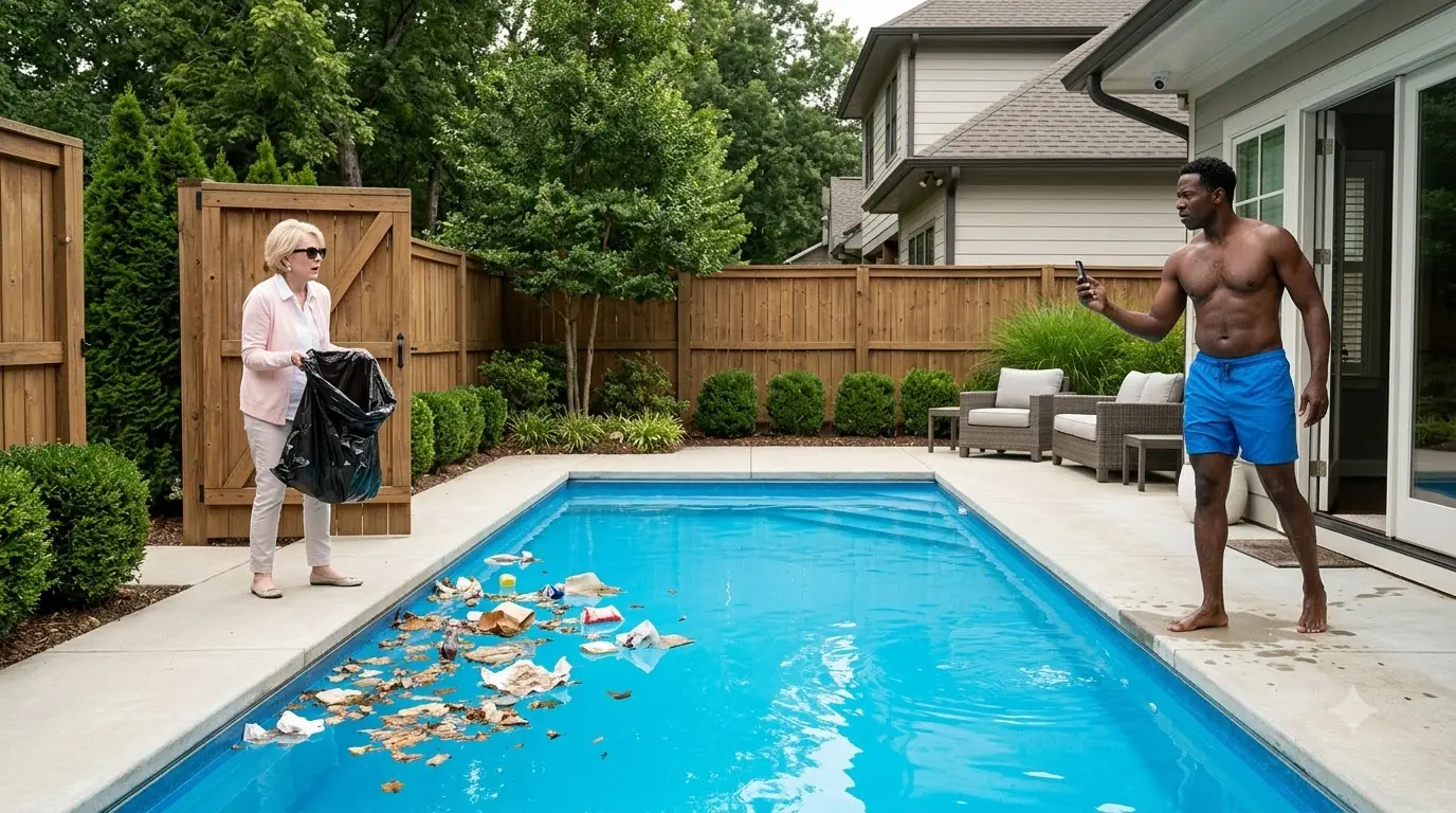 HOA President Dumped Trash Into a Homeowner’s Pool — She Had No Idea What His Cameras Had Already Recorded