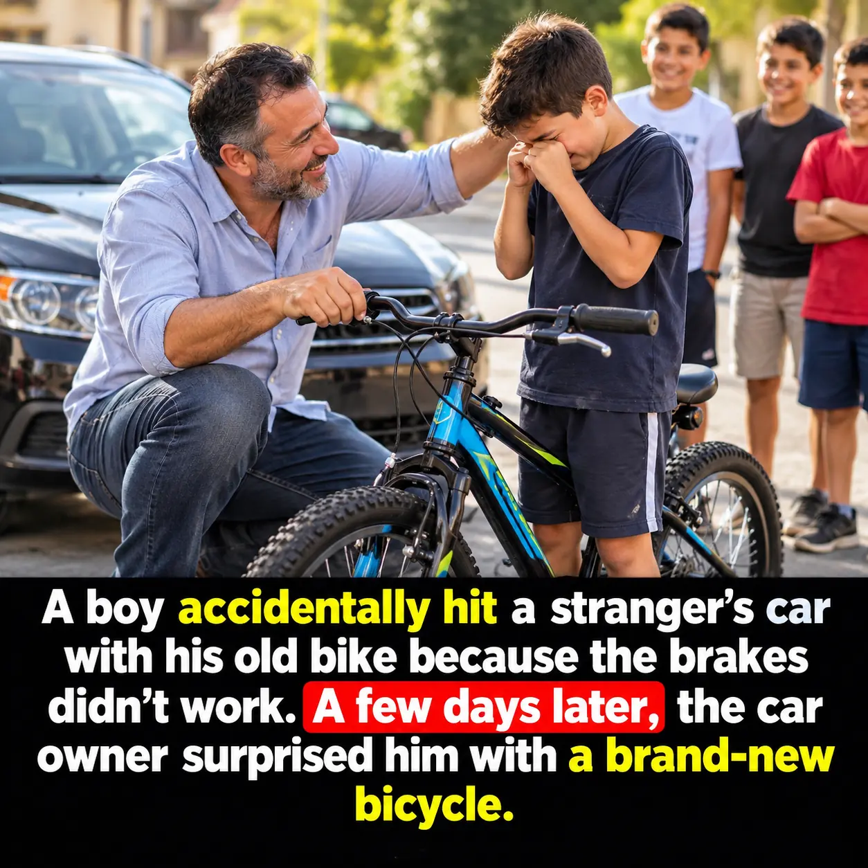 Boy Accidentally Dents a Stranger’s Car With His Broken Bicycle—What the Owner Did Next Will Melt Your Heart ❤️🚲