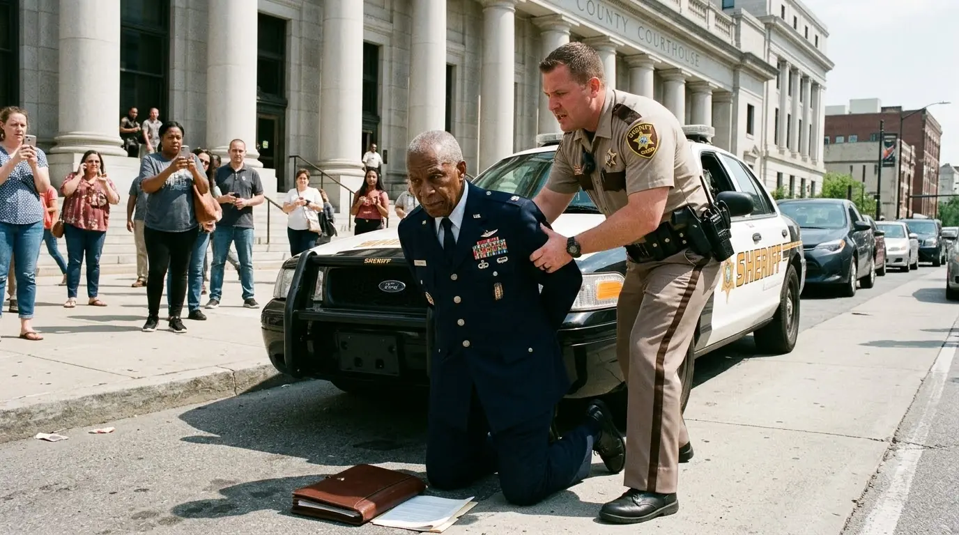A Deputy Poured Water Over the Elderly Man Outside the Courthouse — Then Five Black SUVs Turned the Corner