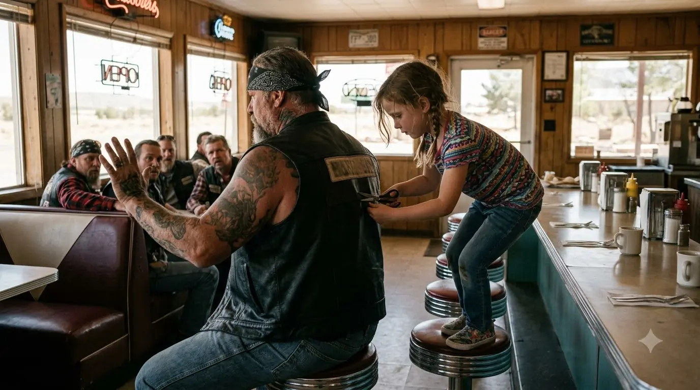 The Little Girl Cut Her Father’s Patch From a Biker’s Vest — Then the Whole Arizona Diner Heard Why He Never Took It Off