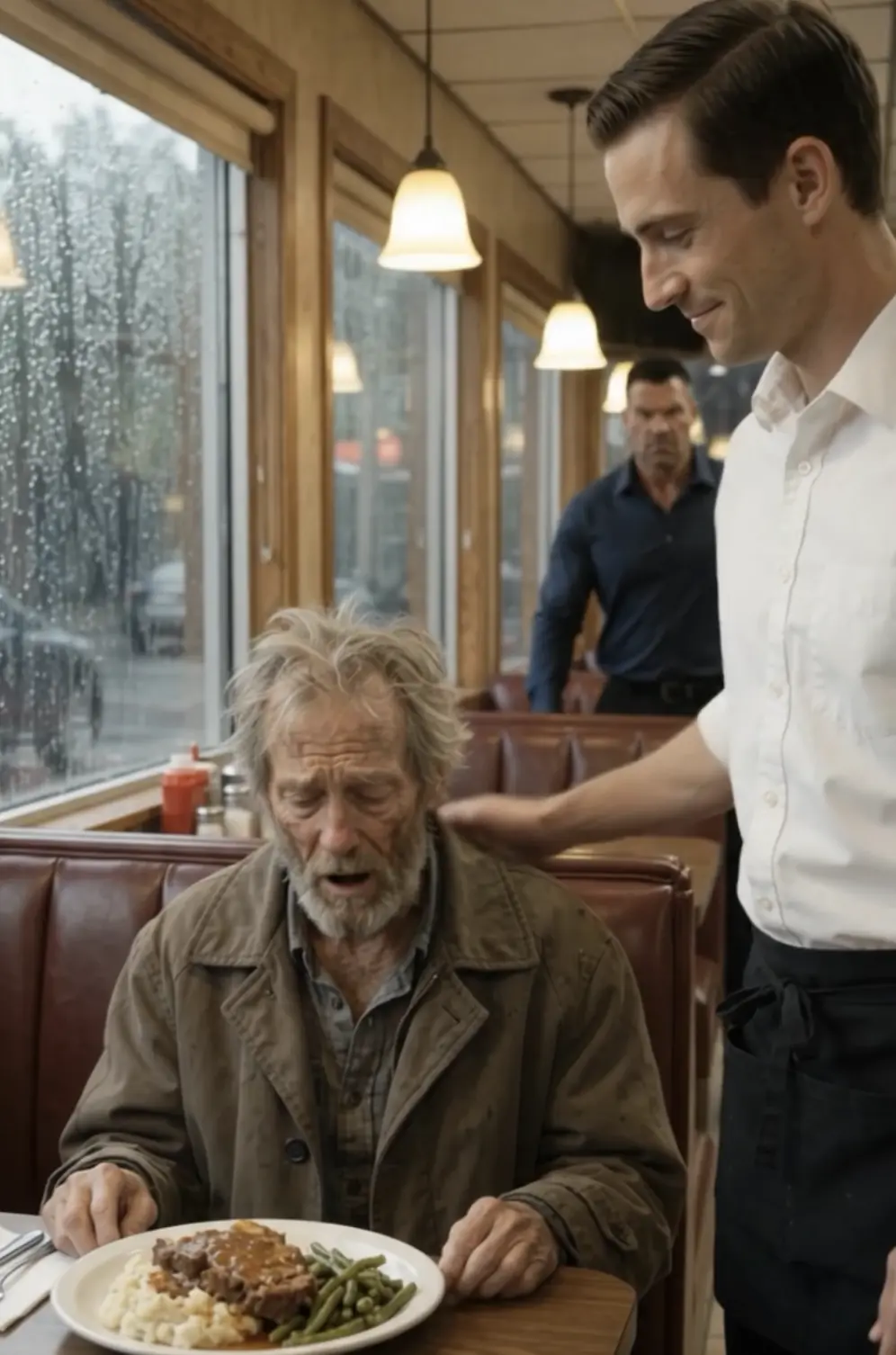 A Diner Manager Knocked a Young Waiter to the Floor for Feeding a Homeless Veteran — Then the Old Man Revealed Who Really Owned the Restaurant