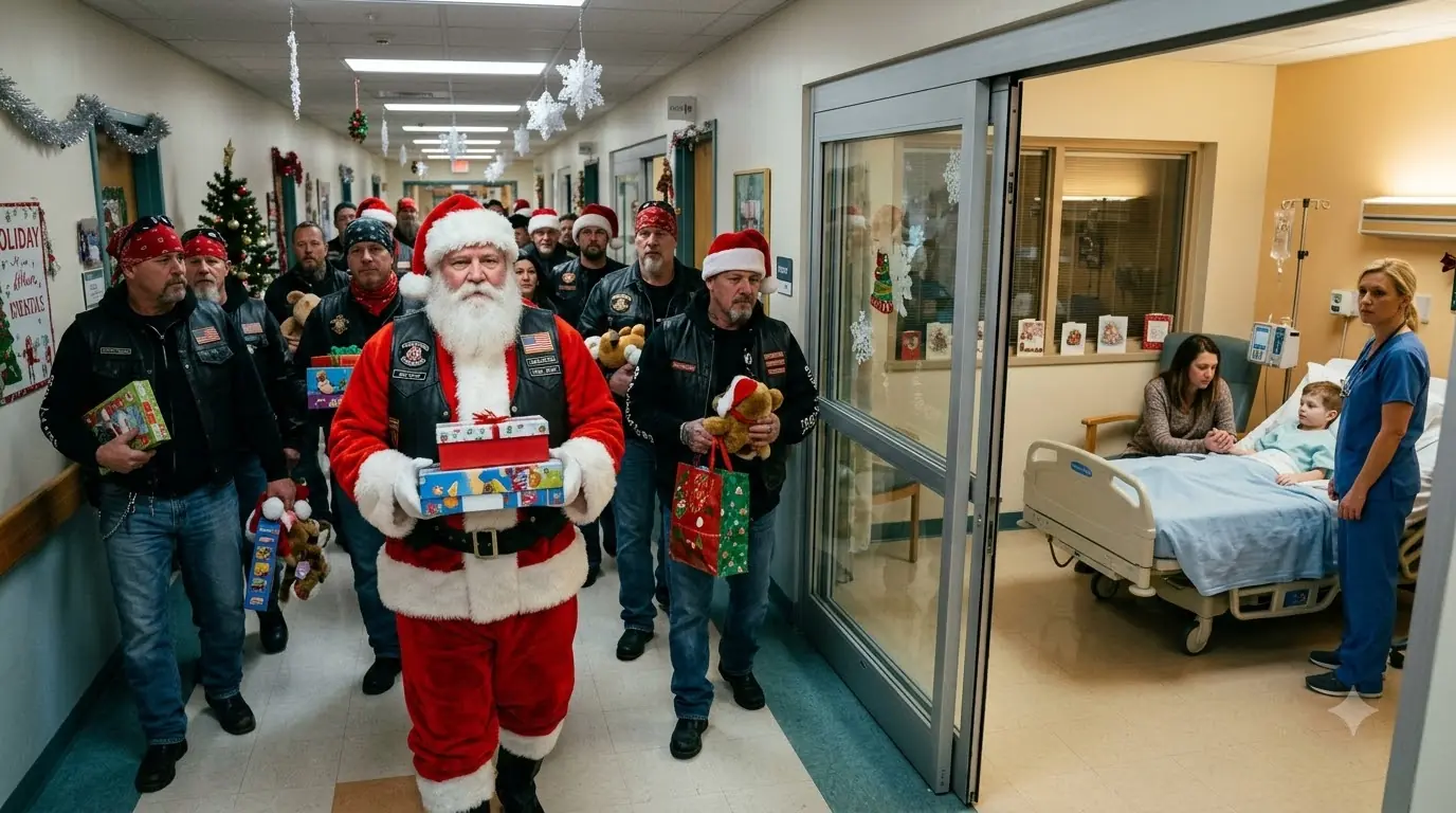 A Nurse Stopped Forty Biker Santas on Christmas Eve — The Oldest Rider Carried a Secret He Had Kept for Nineteen Years