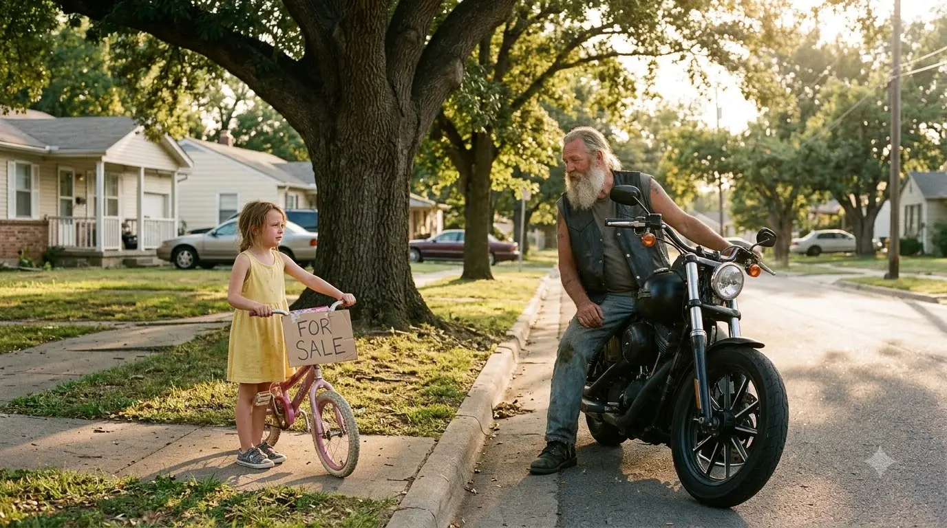 A Little Girl Tried to Sell Her Pink Bicycle to Feed Her Mother — The Old Biker Recognized the Man in Her Photograph