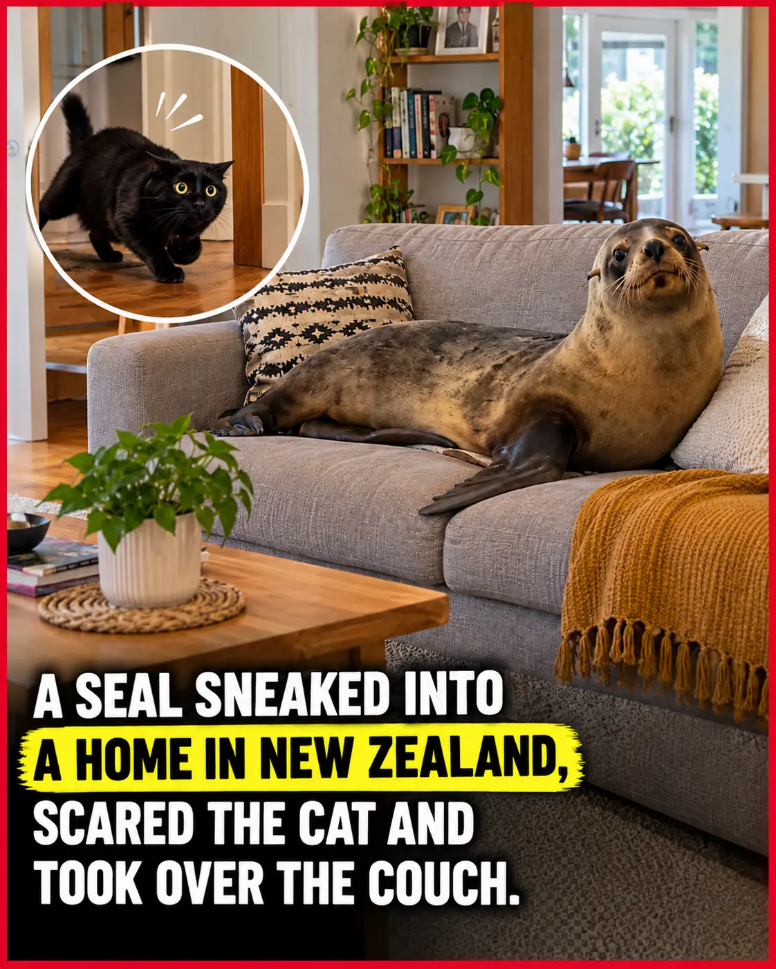Wild Seal Sneaks Into New Zealand Family’s Home, Scares Away Their Cat, and Casually Claims the Couch as Its Own! 😂🦭
