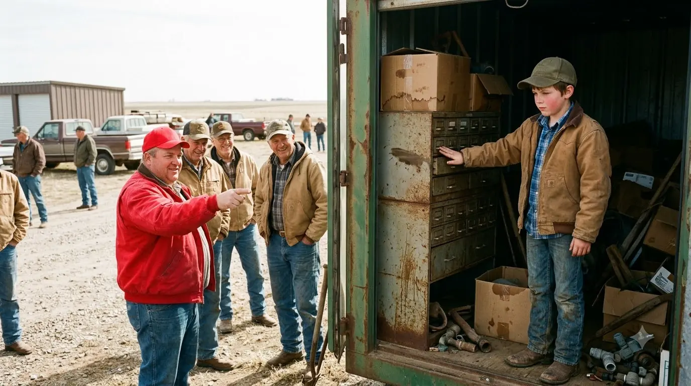 They Laughed When a 10-Year-Old Paid $40 for a Rusted Storage Unit — Then the Hidden Drawer Changed the Entire Auction