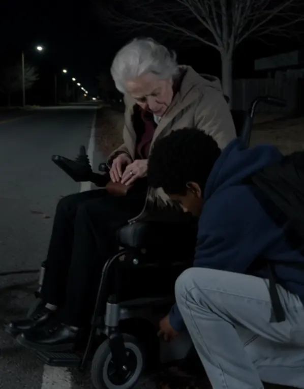 A Boy Stopped to Help an Elderly Woman With a Broken Wheelchair — Then He Found a Dead Man’s Signature on Her Repair Receipt