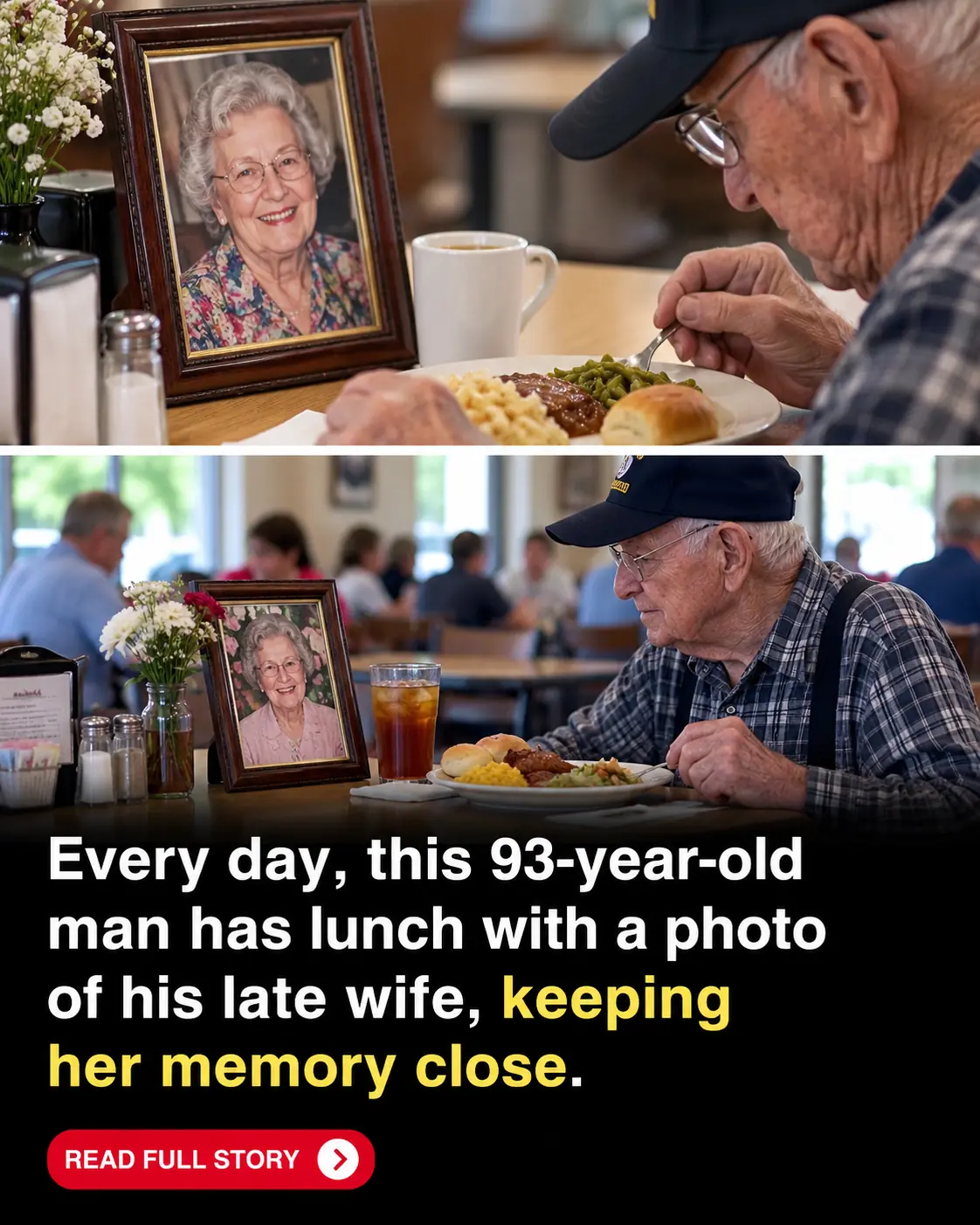93-Year-Old Man Keeps Taking His Late Wife on Lunch Dates, Bringing Her Photo to Their Favorite Restaurant After 63 Years of Marriage ❤️🥹