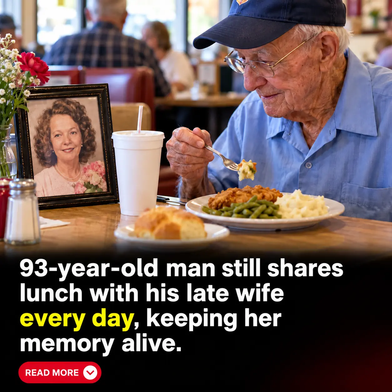 93-Year-Old Man Keeps Taking His Late Wife on Lunch Dates, Bringing Her Photo to Their Favorite Restaurant After 63 Years of Marriage — A Love Story That Never Ended. ❤️