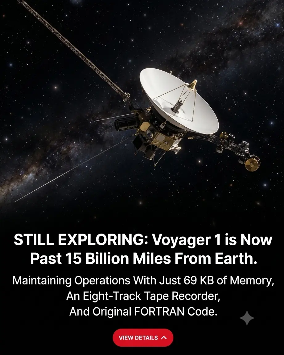 Voyager 1 Is Nearly 16 Billion Miles From Earth, Yet It’s Still Sending Signals Home With Just 69 KB of Memory and 1970s Technology