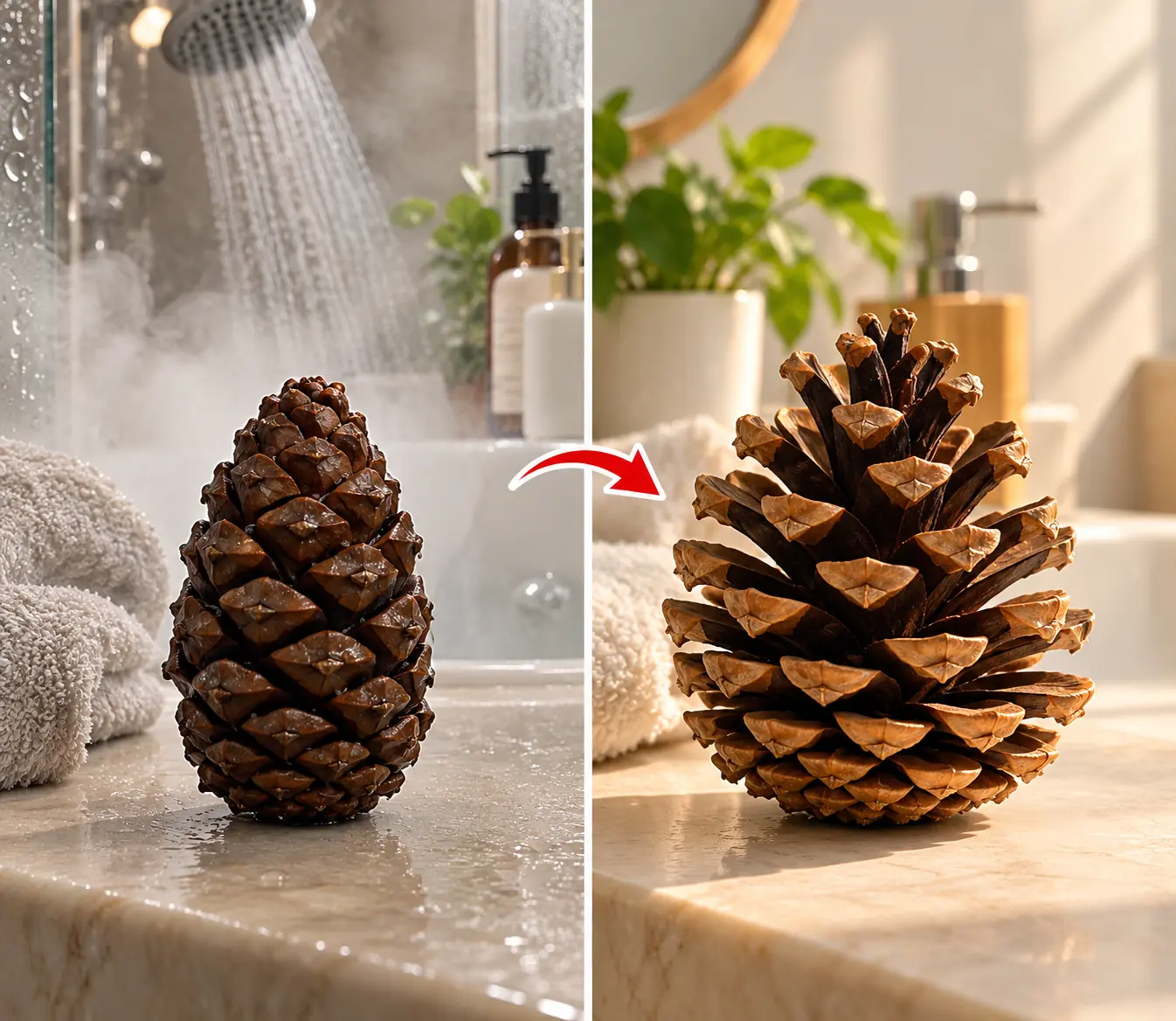 A Simple Pinecone Can Act as a Natural Humidity Detector in Your Bathroom — Opening and Closing All by Itself! 🌲😲