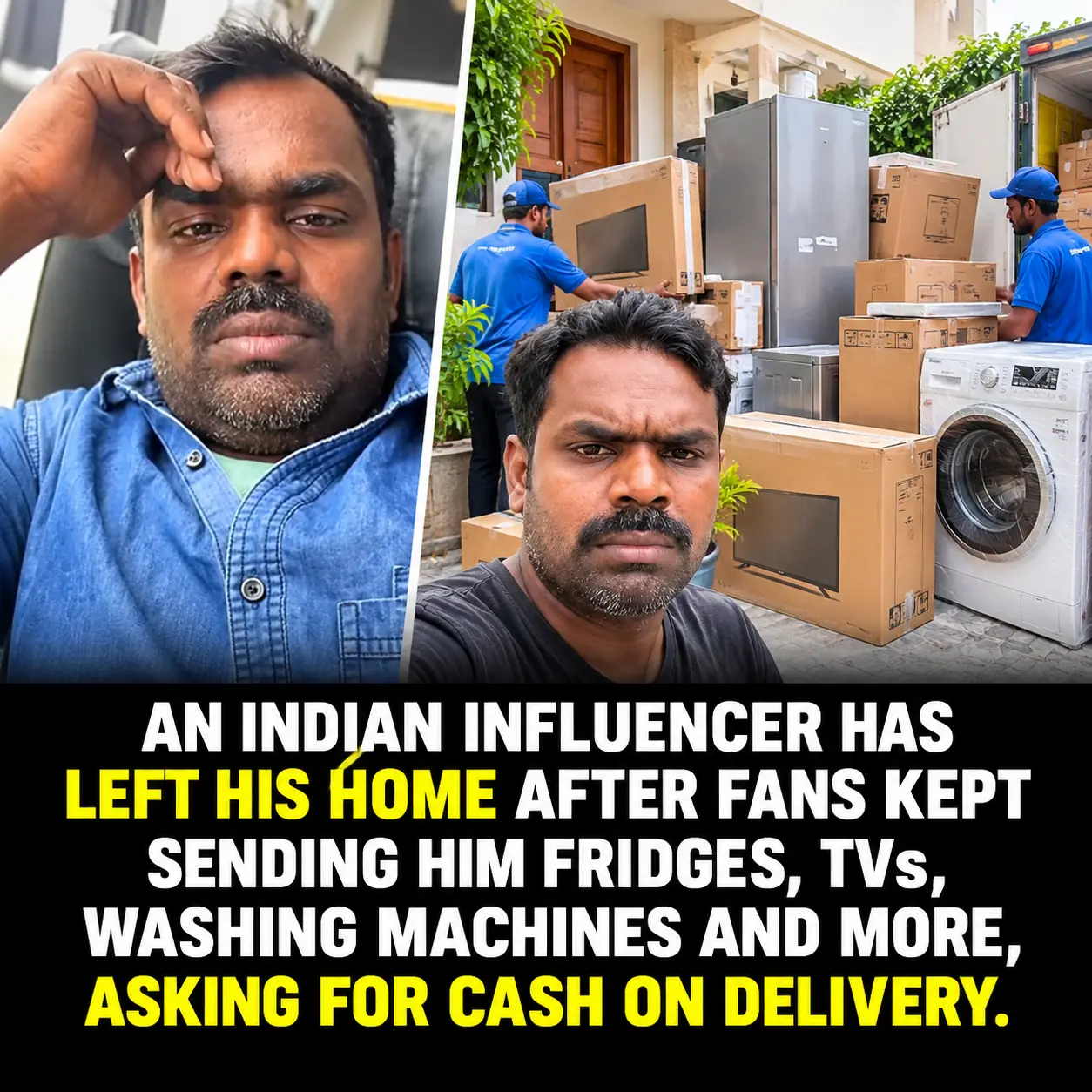 Indian Influencer Asked Fans to Send Him Diwali Sweets, but They Flooded His Home With Cash-on-Delivery TVs, Fridges, and Washing Machines Until He Was Forced to Move Out! 📦😱