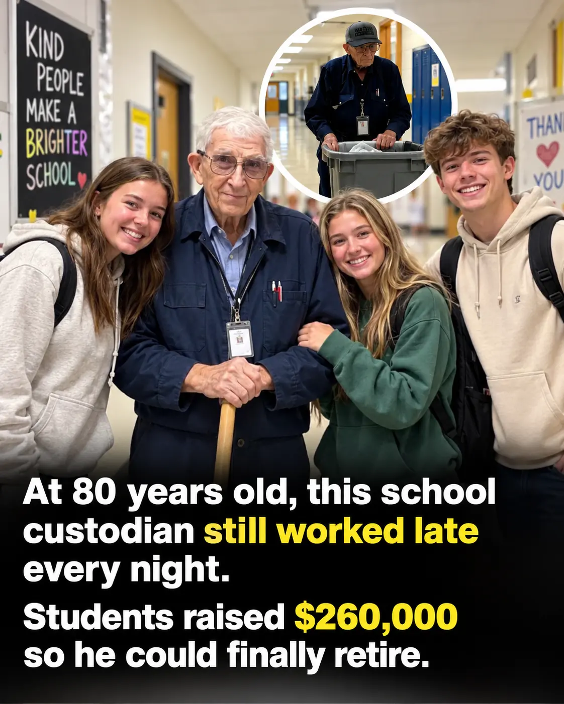 Three High School Students Raise Over $270,000 to Help 80-Year-Old Janitor Retire Again After Rising Rent Forces Him Back to Work