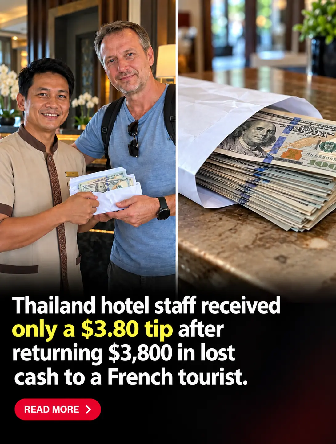 Thai Hotel Staff Return Over $3,000 in Lost Cash to French Tourist—But His $3 Reward Sparks Heated Debate