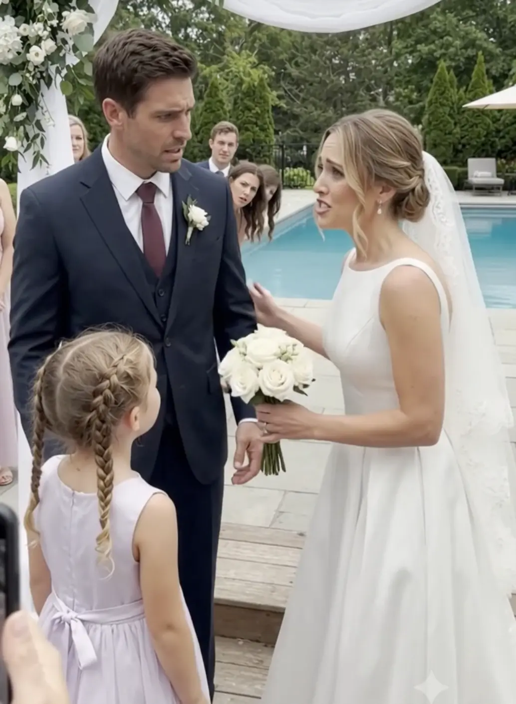 A Little Girl Stopped Her Father’s Wedding and Pointed at the Pool — The Door Beneath the Water Exposed His Closest Friend