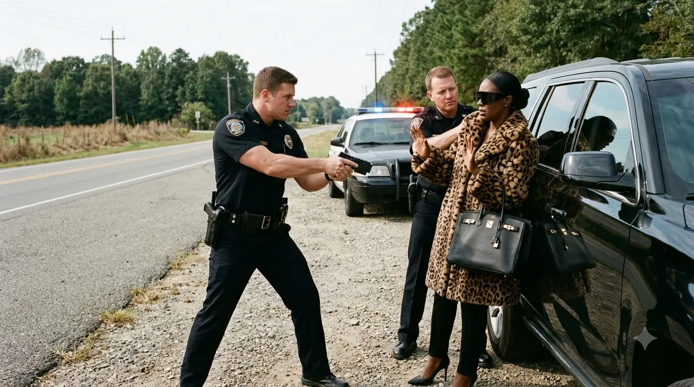 Two Cops Tased a Woman in a Leopard Coat — Then Three Black SUVs Arrived Behind Them