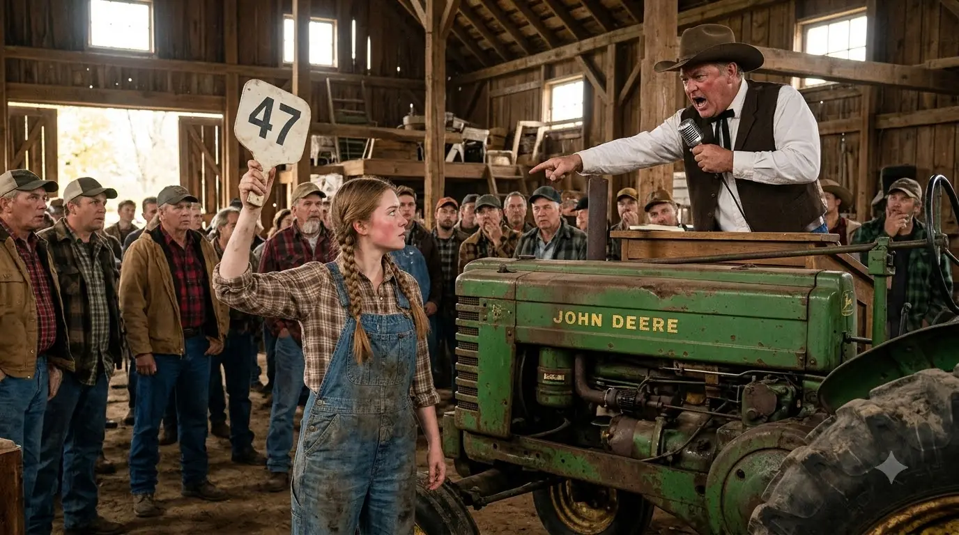 Farmers Laughed an 11-Year-Old Who Bid $55 on a Rusted John Deere — Then the Auctioneer Saw Her Notebook
