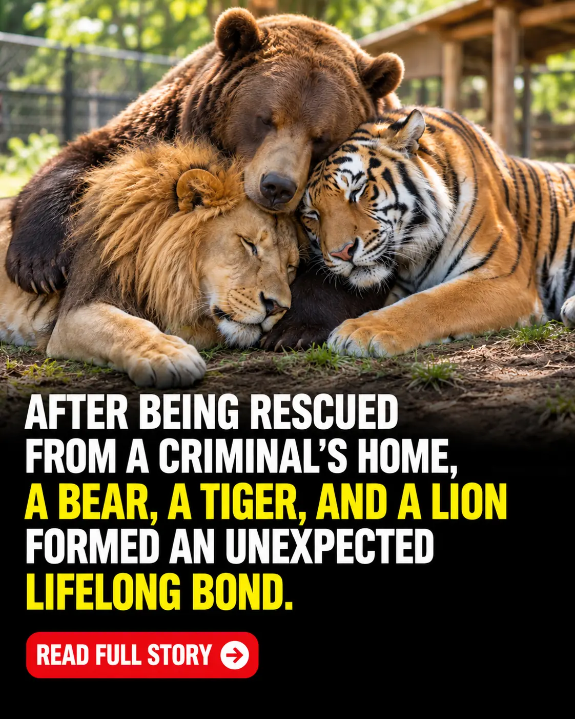 A Lion, Tiger, and Bear Rescued From a Criminal’s Basement Became Inseparable Best Friends, Sharing an Extraordinary Bond for Over 15 Years That Proved Friendship Knows No Boundaries! 🦁🐯🐻❤️