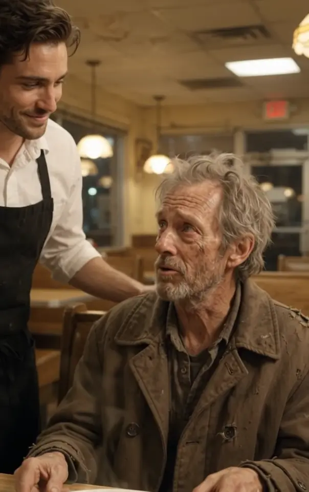 A Waiter Bought Dinner for a Homeless Man — His Manager Shoved Him Down, Unaware of the Evidence the Stranger Had Kept