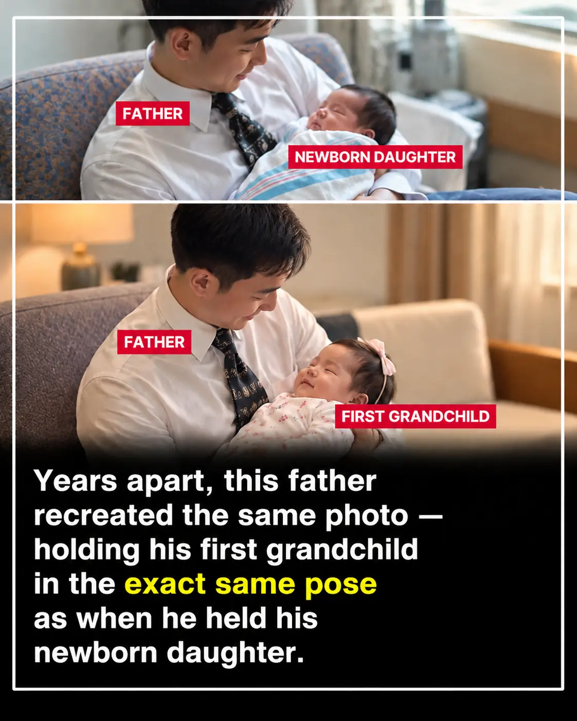 33 Years Apart, a Father Holds His First Grandchild Just as He Once Held His Newborn Daughter in a Heartwarming Full-Circle Moment            Bạn có thích tính cách này không?