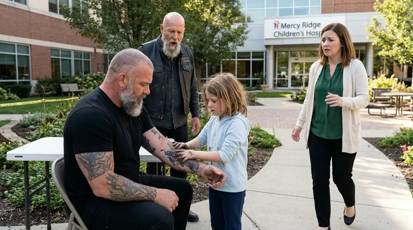 A 7-Year-Old Girl Covered a Giant Biker’s Tattoos with Mud — Then One Hidden Raven Exposed the Man Who Destroyed Her Family