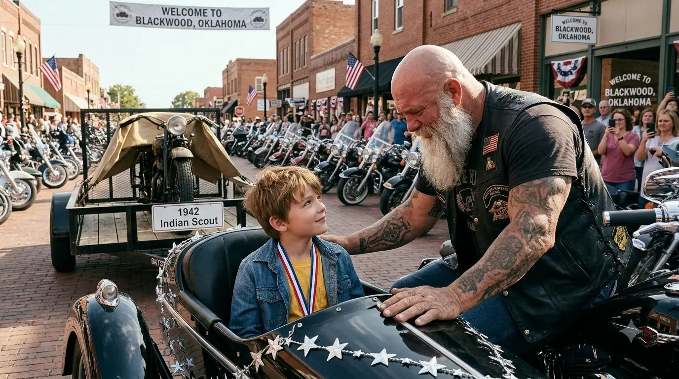 A Nine-Year-Old Girl Sewed a Patch Over a Biker’s Heart — His Hands Began Shaking Before She Finished