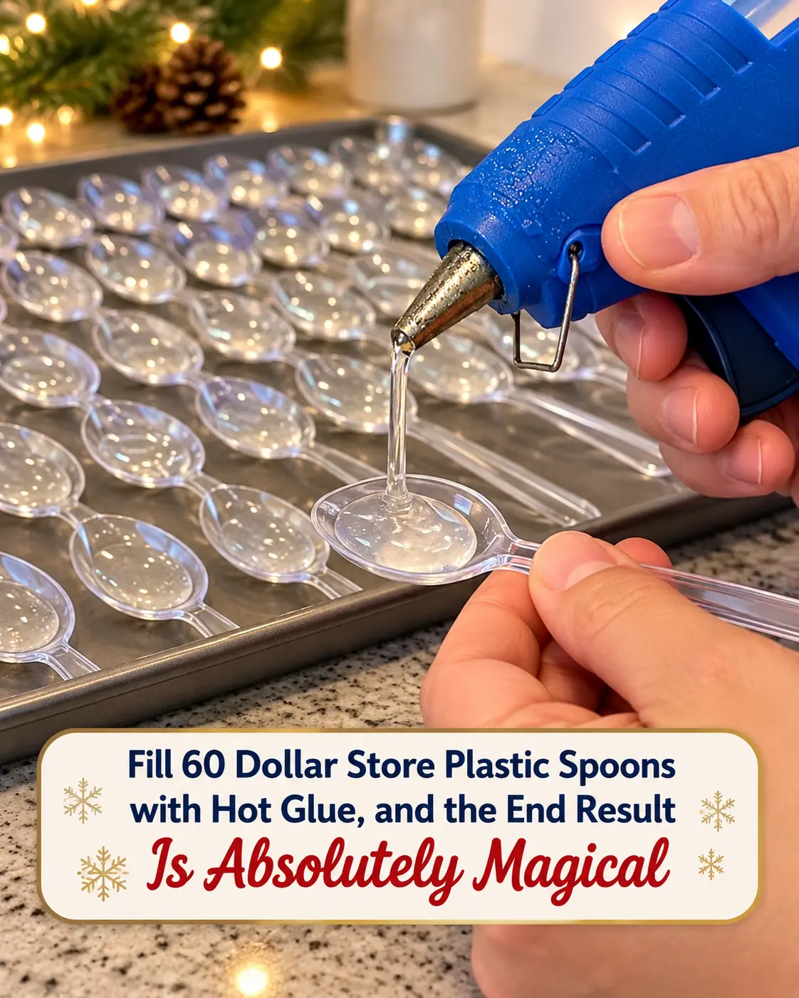 Squeeze Hot Glue into 60 Dollar Store Plastic Spoons, and the Sparkling Christmas Tree You Create Is Magical
