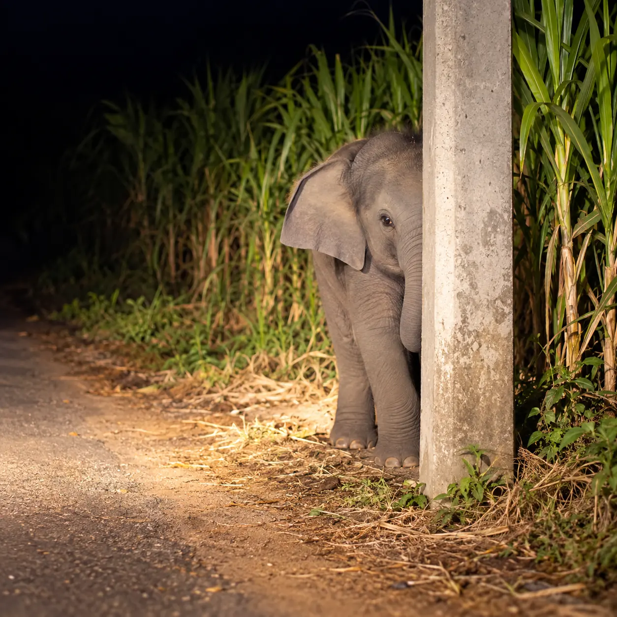 Baby Elephant Caught Sneaking Sugarcane Tries to Hide Behind a Tiny Pole in the Most Adorable Way! 🐘😂❤️
