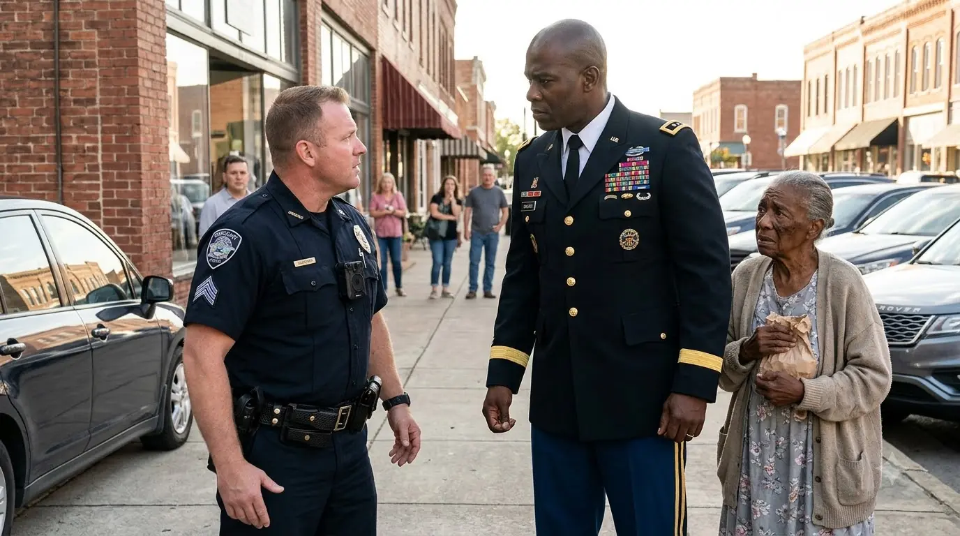 A Police Sergeant Crushed an Elderly Widow’s Last Keepsake — Then a Stranger in Dress Uniform Stopped His Baton