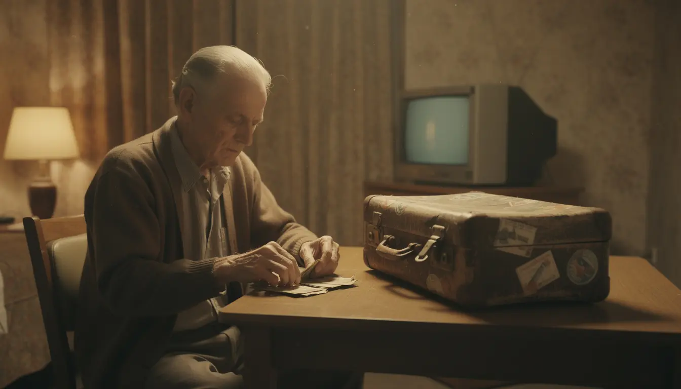 The Old Man Counted His Money Beside a Worn Suitcase — Then a Woman Arrived Holding a Photograph