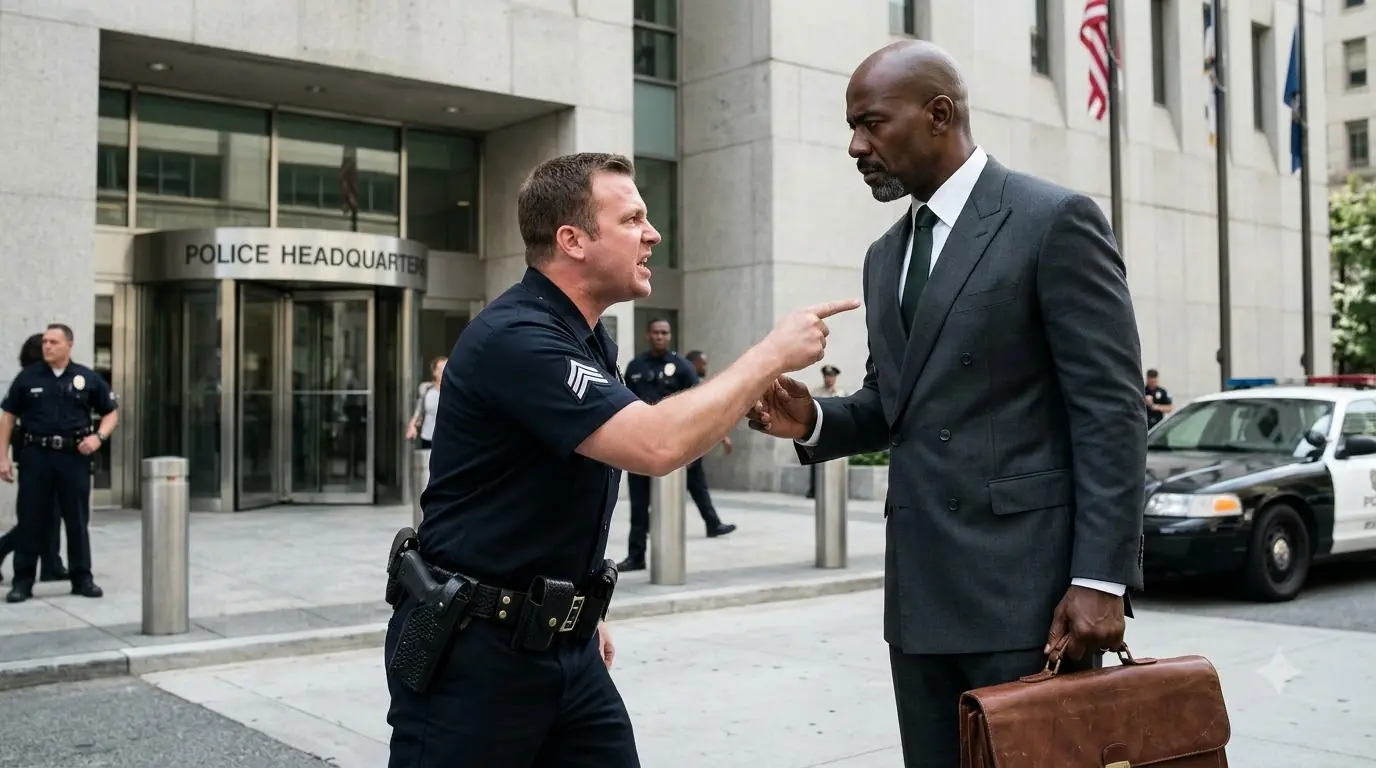 A Police Sergeant Slapped a Man Outside Headquarters — Then the Glass Doors Opened Behind Him